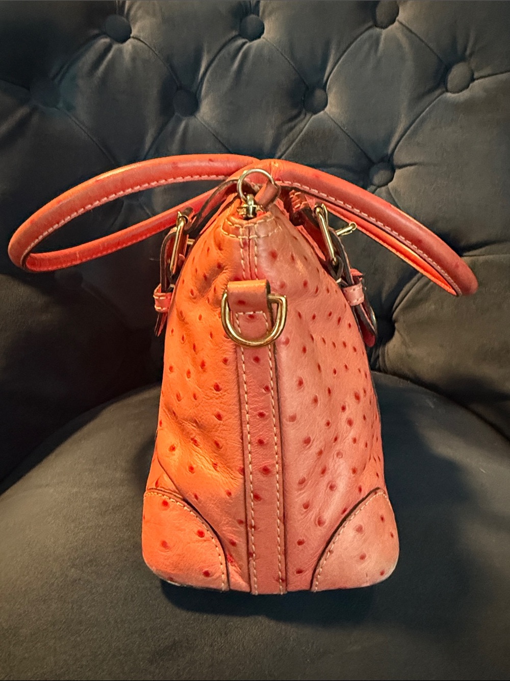 Vintage Dooney & Bourke Pink Ostrich-Embossed Shoulder Bag - Picture 7 of 12